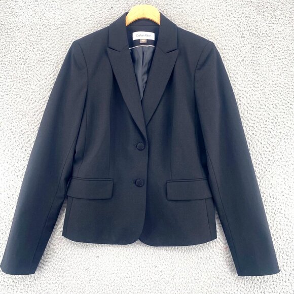 Calvin Klein Blazer Womens 4 Black Peak Lapel Button Up Pockets Office Career - Picture 1 of 9